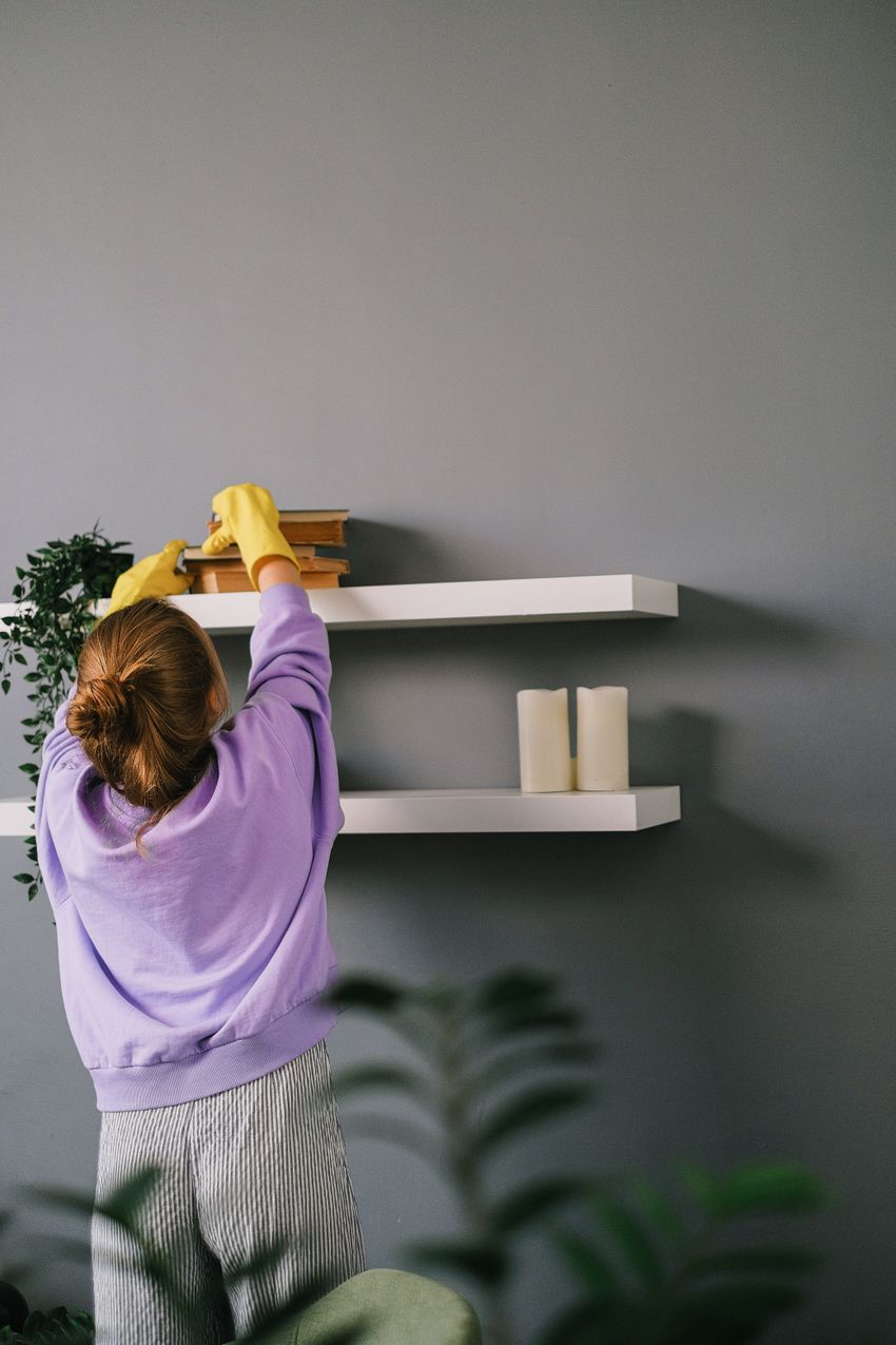 Reinigung eines Bücherregals im Wohnbereich